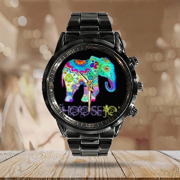 Discover Elephant Pet Choose Joy Elephant Mandala Inspirational Motivational Calendar Steel Band Watch