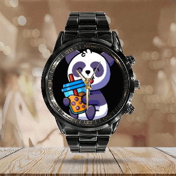 Discover Panda Pet Boba Tea Bubble Tea Kawaii Theme Cute Panda Smile Calendar Steel Band Watch