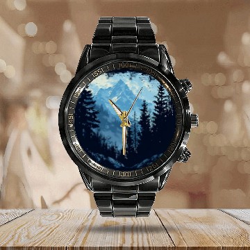 Discover Tree Woods dark Green Nature Outdoor Explore forest green Calendar Steel Band Watch