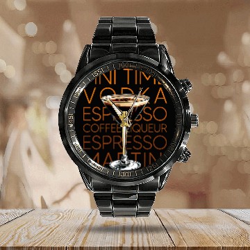 Discover Coffee Fun Tini Time Vodka Espresso Coffee Liqueur Espresso Martini Calendar Steel Band Watch