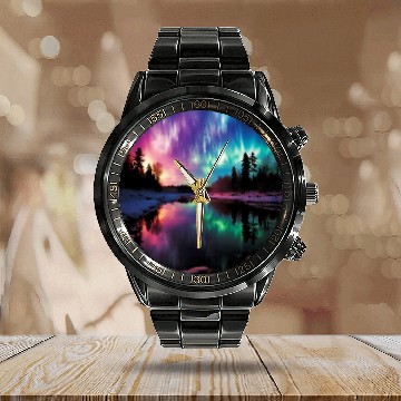 Discover Minnesota Northern Lights Family Camping Trip 2024 1 Calendar Steel Band Watch