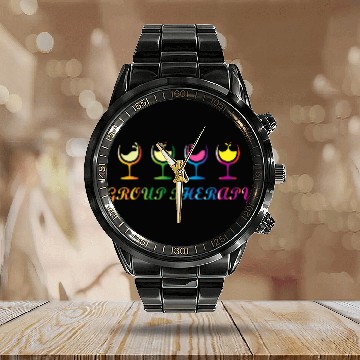 Discover Wines Fun Group Therapy Wines Wineaholic Liquor Alcoholic Drink Baseball Tees Calendar Steel Band Watch