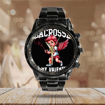 Discover Valentines Day Lacrosse Lovers Funny Cupid Lacrosse Player Calendar Steel Band Watch