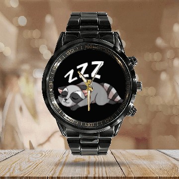 Discover Raccoon Pet Sleeping Trash Panda Ringtail Animal Lover 3 Calendar Steel Band Watch