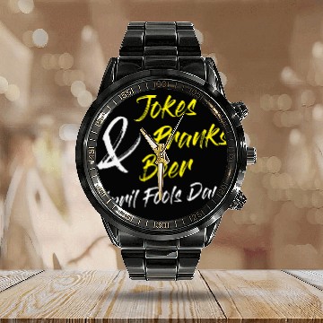 Discover Beer Fun Jokes Pranks and Beer April Fools Day Calendar Steel Band Watch
