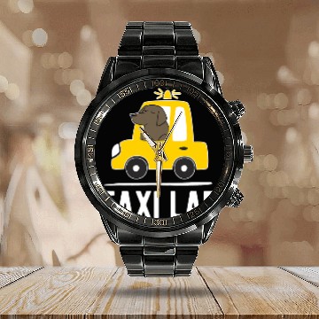 Discover Black Labrador Retriever Dog Taxi Lab Cab Driver Gift Calendar Steel Band Watch