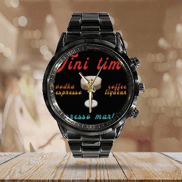 Discover Coffee Fun Tini Time Vodka Espresso Coffee Retro Calendar Steel Band Watch