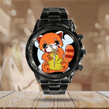 Discover Panda Pet With Yellow Duck Toy Chibi Anime Otaku Calendar Steel Band Watch
