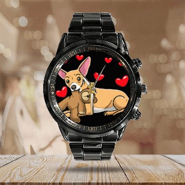 Discover Chiweenie Dog With Stuffed Animal Baseball Tees Calendar Steel Band Watch