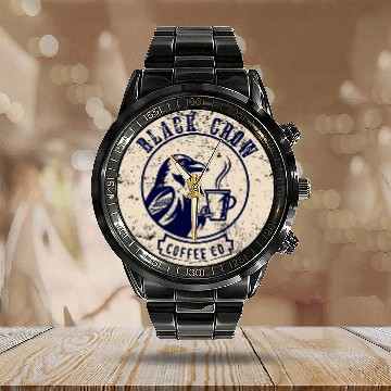 Discover Coffee Fun BLACK CROW COFFEE COMPANY Baseball Tees Calendar Steel Band Watch