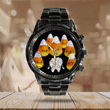Discover Candy Corn Tooth dentists Dental Halloween Kawaii Distressed Calendar Steel Band Watch