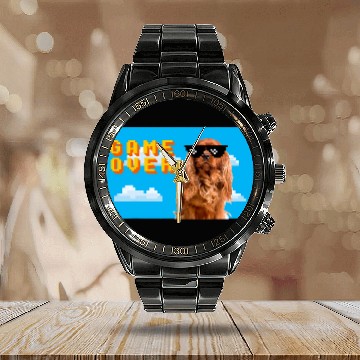 Discover 8Bit Game Over Cavalier King Charles Brown Calendar Steel Band Watch