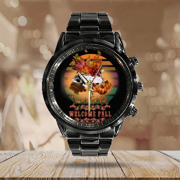 Discover Coffee Fun Pumpkin Spice Autumn Coffee Halloween Gnome Thanksgiving Calendar Steel Band Watch