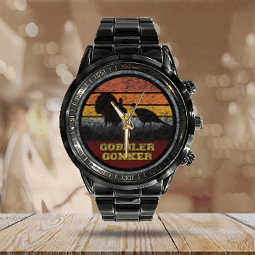 Discover Gobbler Gonker 2Funny Turkey Hunting Calendar Steel Band Watch