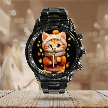 Discover Coffee Fun Cute Autumn Cat Fall Pumpkin Spice Cats Coffee Latte Lover Baseball Tees Calendar Steel Band Watch