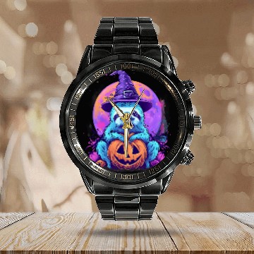 Discover Sloth Pet Witchcraft Hat Scary Pumpkin Lantern Halloween Calendar Steel Band Watch