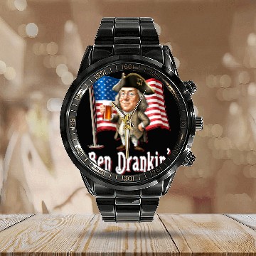 Discover Beer Fun Ben Drankin Benjamin Franklin Drinking A Beer Baseball Tees Calendar Steel Band Watch