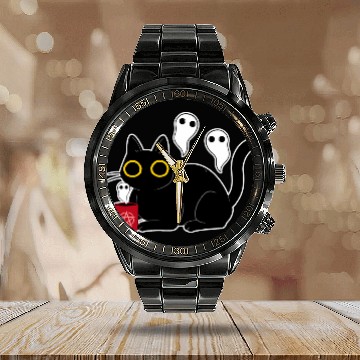 Discover Coffee Fun black cats with Coffee Doing Black Magic with Ghosts Baseball Tees Calendar Steel Band Watch