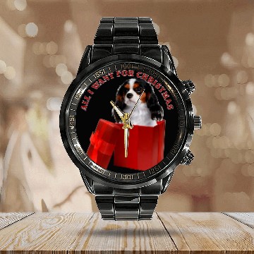 Discover All I Want For Christmas Cavalier King Charles Spaniel Calendar Steel Band Watch