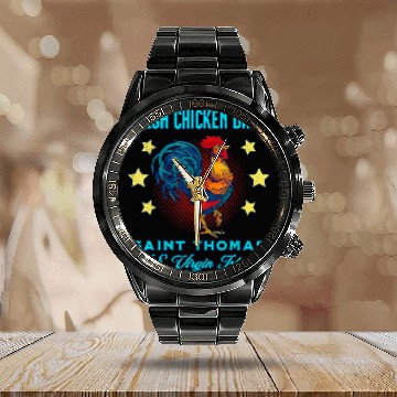 Discover Chicken Lover St  Thomas Fresh Chicken Daily Rooster Souvenir Calendar Steel Band Watch