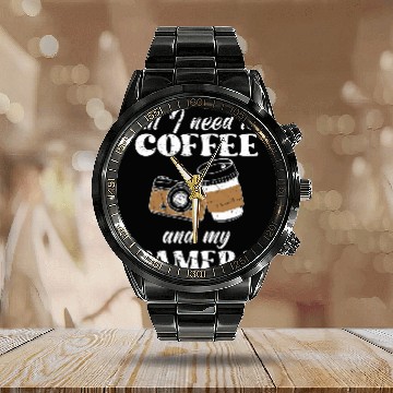 Discover Coffee Fun Camera Photographer Photography 2Coffee Lover Zip Calendar Steel Band Watch