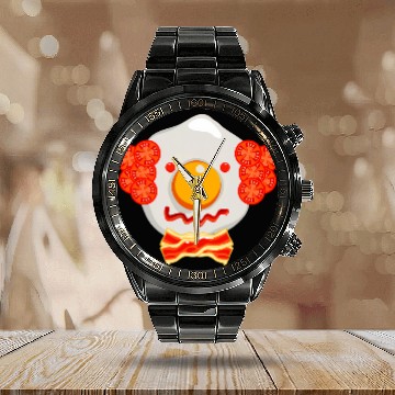 Discover Lacrosse Gift Funny Clown Fried Egg   with Bacon and Tomato Funny Calendar Steel Band Watch