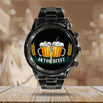Discover Beer Fun PROST SCHNITZEL PRETZELS BRATS GERMAN BEER GERMANY APPAREL Baseball Tees Calendar Steel Band Watch