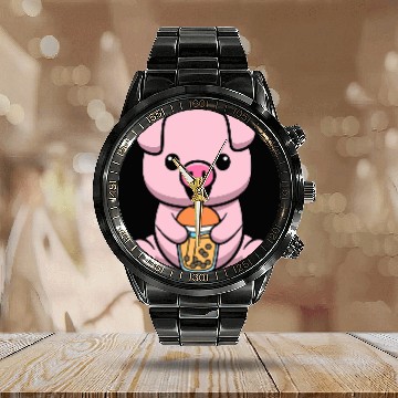 Discover Bubble Milk Tea Pig Cute Pig Drinking Boba Milk Tea 21 Baseball Tees Calendar Steel Band Watch