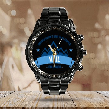 Discover Skiing Ski Vail Colorado Skiing Resort Vacation T Snowboarding Baseball Tees Calendar Steel Band Watch