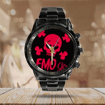 Discover Emo Girl Pink Skull Goth Scene Kid Emo Music 2000s Punk Emo Zip Calendar Steel Band Watch