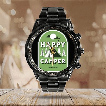 Discover Wind Cave Happy Camper Calendar Steel Band Watch
