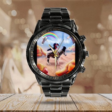Discover Chicken Lover Crow Riding Zebra With Chicken Nuggets And Cola Calendar Steel Band Watch