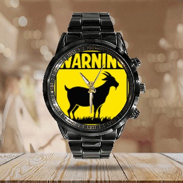 Discover Goats Lover Warning Sign Goat Baseball Tees Calendar Steel Band Watch