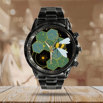Discover Cute Buzzed Sun Honeycomb Yellow Honey Bumble Bee Art Calendar Steel Band Watch