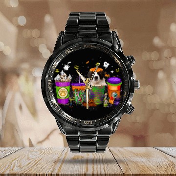 Discover Dog Saint Bernard Halloween Coffee Pumpkin Spice Late Iced Baseball Tees Calendar Steel Band Watch