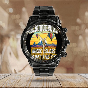 Discover Albuquerque Balloon New Mexico Hot Air Balloon 2 Calendar Steel Band Watch