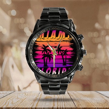 Discover 90s Vaporwave Retro Art Palm Trees US State Miami Florida Baseball Tees Calendar Steel Band Watch
