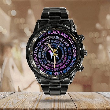 Discover bests Black And Tan Coonhound Mom Ever Tie Dye Spiral Calendar Steel Band Watch