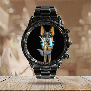 Discover Australian Cattle Dog Kawaii Sad Crying Emoticon Calendar Steel Band Watch