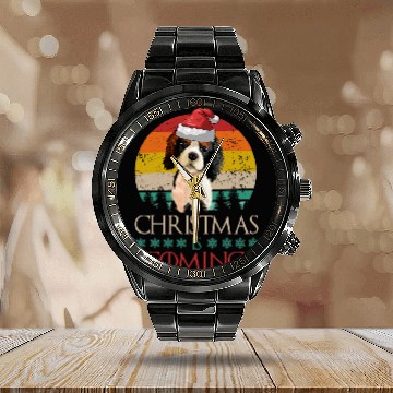 Discover Christmas Is Coming Cavalier King Charles Spaniel Dog Gift Calendar Steel Band Watch
