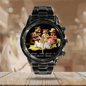 Discover Raccoon Pet Mischievous Raccoon Picnic Calendar Steel Band Watch