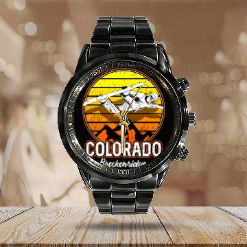 Discover Skiing Ski Breckenridge Colorado Snowboarding 1 Calendar Steel Band Watch
