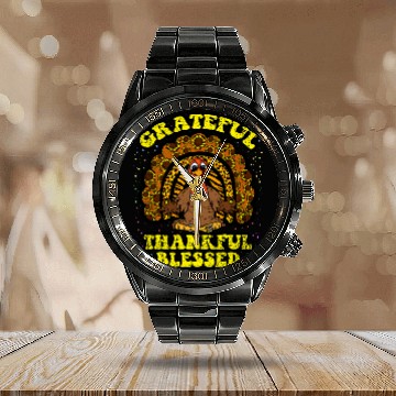 Discover Lacrosse Gift Grateful Thankfull Blessed Thanksgiving Day Turkey Fall Calendar Steel Band Watch