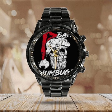 Discover Bah Humbug Grumpy Santa Skull Funny Christmas Pirate Calendar Steel Band Watch