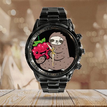 Discover Sloth Pet With Raspberry Fruit Cute Raspberries And Sloth Calendar Steel Band Watch