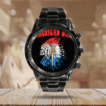 Discover American Dad Retro Native American Indian Skull Headdress Baseball Tees Calendar Steel Band Watch