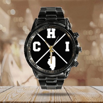 Discover Classic CHI Chicago Crossmark State Outline Calendar Steel Band Watch