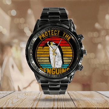 Discover Penguin Pet Protect The Penguins Retro 1970s Penguin Calendar Steel Band Watch