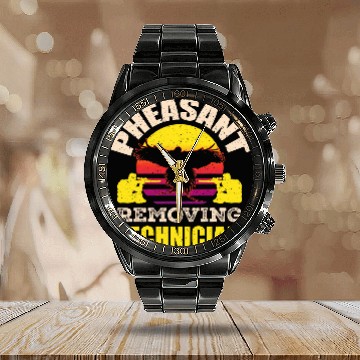 Discover Pheasant Hunting Season Bird Hunter Removing Technician Calendar Steel Band Watch