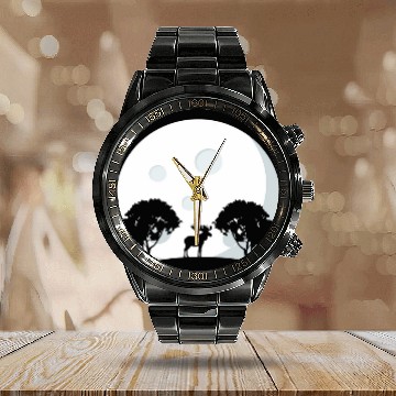 Discover Lacrosse Gift Great Moose Design In The Moonlight Calendar Steel Band Watch